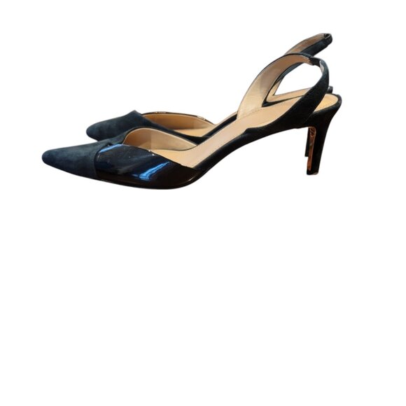 Tory Burch Triangle Slingback Black Leather/Suede Pumps w Gold Heels - Picture 1 of 14